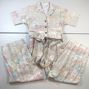 Gap Jumpsuit Womens 4 Tan Tropical Print Belted Utility Wide Leg Cropped New